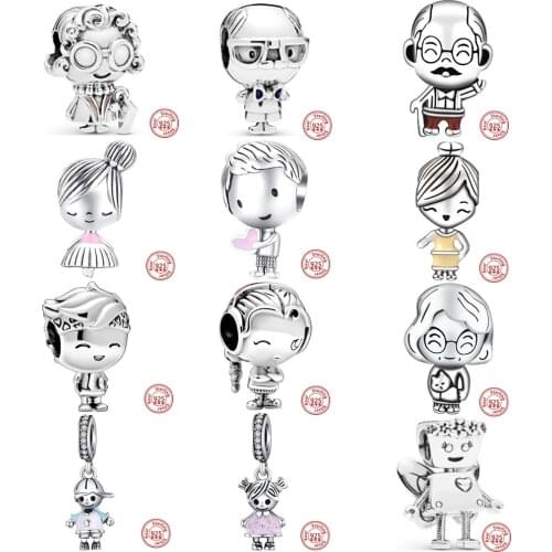 New 925 Sterling Silver Character Series Boy Girl Grandpa Grandma Mother Beads Fit Original Pandora Charms Bracelet Women DIY