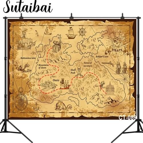 Pirate Old Treasure World Map Birthday Party Baby Cartoon Photographic Background Photo Backdrop Photocall Photo Studio