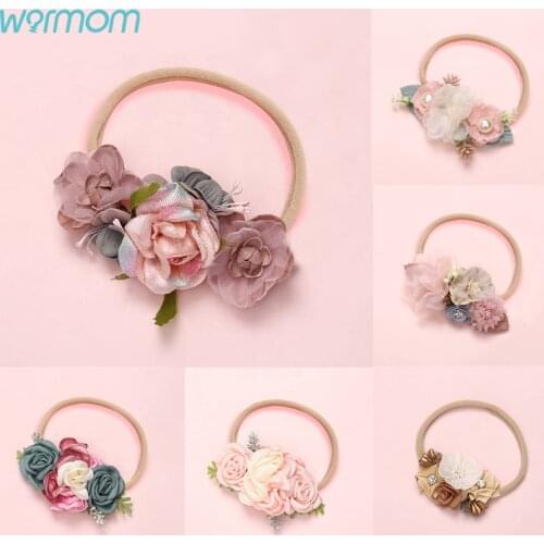 Warmom Big Flower Princess Headband Baby Girls Elastic Nylon Kids Turban Fashion Childrens Hair Accessories Bebe Bandeau Gift