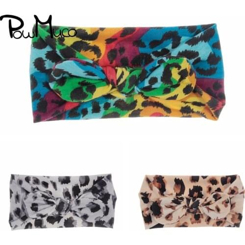 Powmuco 1 PCS Toddler Leopard Print Bunny Ears Elastic Headband Fashion Handmade Knotted Infant Hairband Clothing Decoration