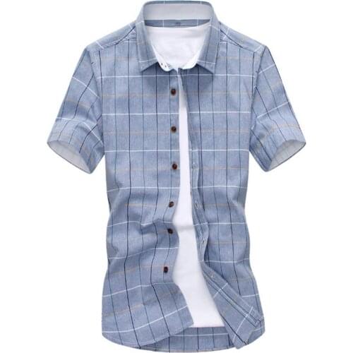 2021 Summer Fashion Men Plaid Shirt Cotton Short Sleeved Turn Down Collar Summer Casual Top Office Workwear Chemise Homme shirt