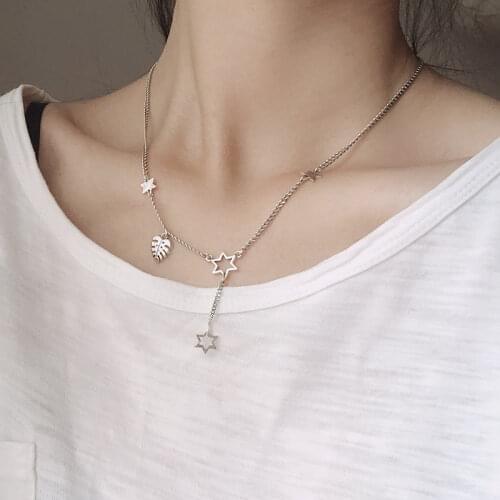 925 Sterling Silver Retro Hollow Lucky Star Leaf Thai Silver Necklace Vintage Clavicle Chain Necklace For Women S-N630