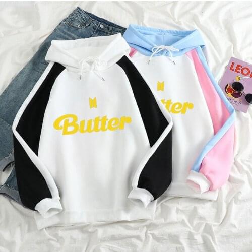 Kpop Bangtan Boys Butter Men/Women Color Block Hoodie Casual Print Unisex Sweatshirt Streetwear Korean Harajuku Loose Tees Tops
