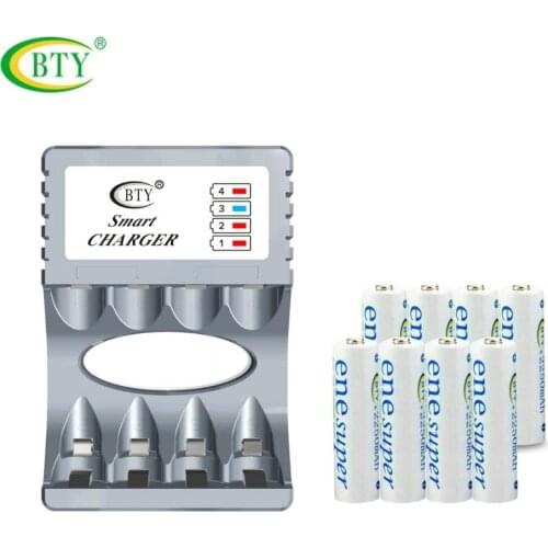 BTY-A8 Smart charger LED indicators display AA AAA charger with BTY AA 1.2V 2250Mah Ni-MH High-Capacity Rechargeable Battery