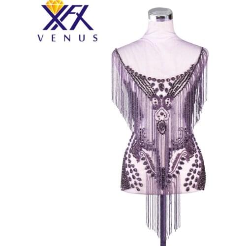 XFX VENUS Handmade Dress Patch Rhinestone Applique Patches Beads Pearls Appliques Embroidery Wedding Patch for Gown Dress 1set