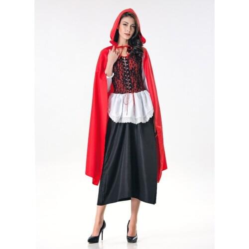 Adult Little Red Riding Hood Costume Women Halloween Cosplay Fantasia Party Long Dress+Cloak holloween costumes