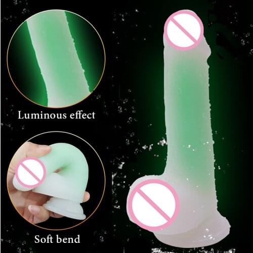 Liquid Silicone Luminous Dildo For Women Vaginal Massage Soft Waterproof Suction Cup Realistic Penis Female Masturbator Sex Toys