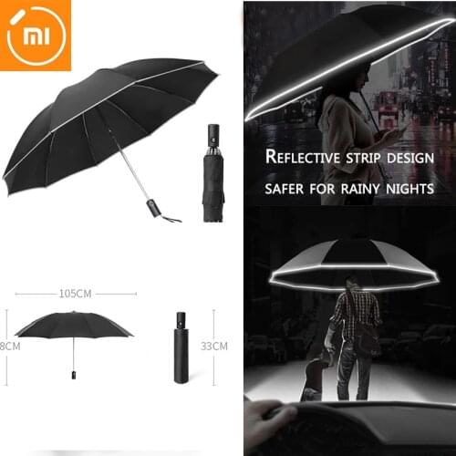 Anti-ultraviolet 10 Automatic Non-automatic Umbrella with Reflective Stripes Inverted LED Light Umbrella Tri-fold Upside Travel