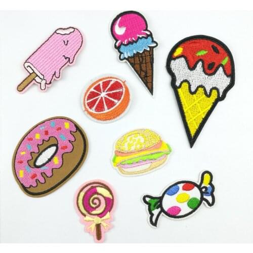 1 PCS Ice Cream Parches Embroidered Iron on Patches for Clothing DIY Stripes Lipstick Clothes Stickers Custom Fruit Badges