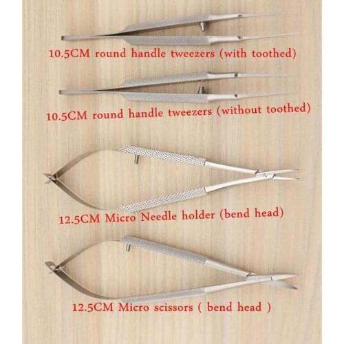 4pcs / set ophthalmic microsurgical tools 12.5cm scissors + Needle holders + stainless steel tweezers surgical instrument
