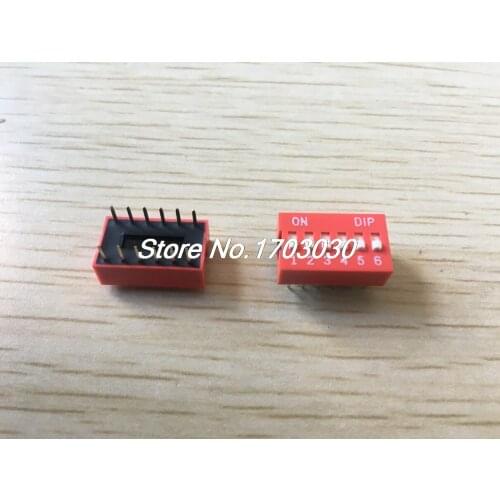 5 Pcs 6 Way 12 Pin 2.54mm Pitch PCB Mounted Piano Type DIP Switch Red