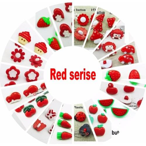 100PCS Fruit red series cartoon red color Dyed Plastic cartoon buttons kid toy button sewing clothes accessory P-246