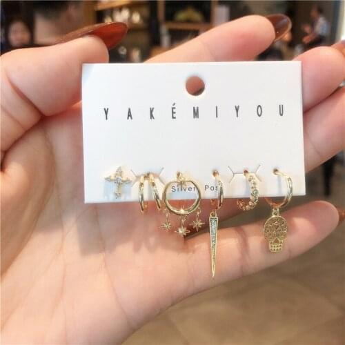 The Latest Version Star Cross Small Drop Earrings 6 Pcs Set Simple Hoop Earrings For Women Sets Jewelry Gift