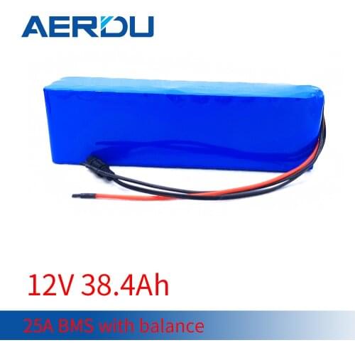 AERDU 12V 38.4Ah 3S12P 18650 Li-ion Battery Pack 3200mAh Cells for Motor Electric Scooter Vehicle Bicycle 25A BMS with Balance