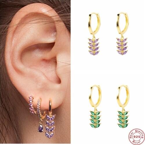 BOAKO 925 Sterling Silver Colorful Rainbow CZ Leaves Branch Drop Earring For Women Piercing 2021 Fine Jewelry Rock Punk Jewelry