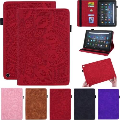 For Fire HD 10 Case 2021 Flower 3D Embossed Leather Tablet Cover For Funda Amazon Fire HD 10 2021 Fire HD 10 Plus Case + Gift