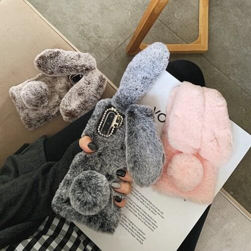 For Huawei P30 Pro honor 20s 20 30i 10i 9A Case Fluffy Rabbit Fur Silicone Plush cover for Honor 30 10 9 lite 8A 8X 7X 6A Case
