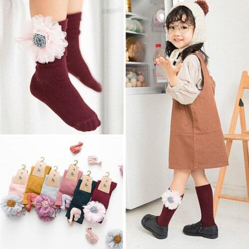Kids girl princess socks lace frilly flower sock cotton knee high socks for baby girls children long sock kawaii swan toddler