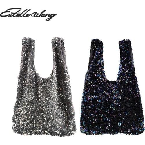 Exclusive Self-made Starry Sequins Japanese Waistcoat Bead Piece Hand Bag Fashion Wrist Carry Bag Wrap Knot Pouch Coin Phone Bag
