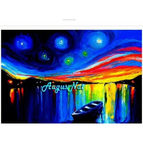 Scenery diamond painting full square boat diamond dots 5d diy crystal pasted wall art moon painting picture abstract oil paint