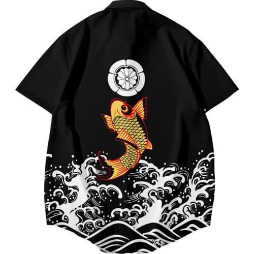 Oversize 6XL Men Summer Beach Style Carp Wave Printed Hawaiian Shirts Casual Short Sleeve Tops Camisa Homme Streetwear