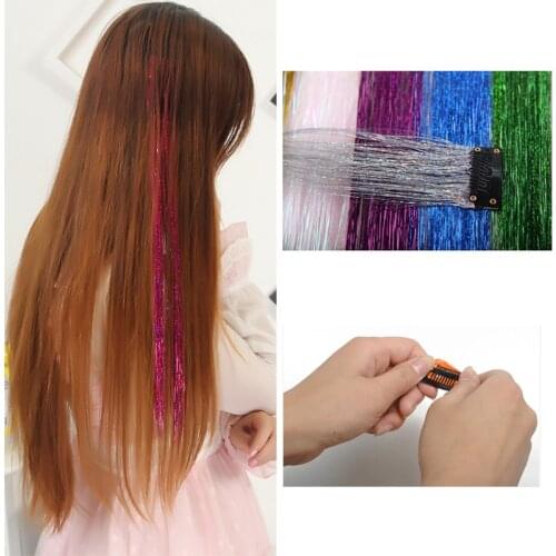 Holographic Clip In Hair Tinsel Hair Accessories Glitter Sparkle Extensions Bling Twinkle Hair Extensions For Girls Party