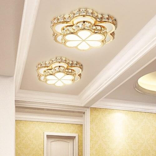 Flower Design Crystal Ceiling Chandelier Lamps Gold Led Plafonnier For Aisle Lustre Corridor Balcony Ceiling Lamparas Home Light