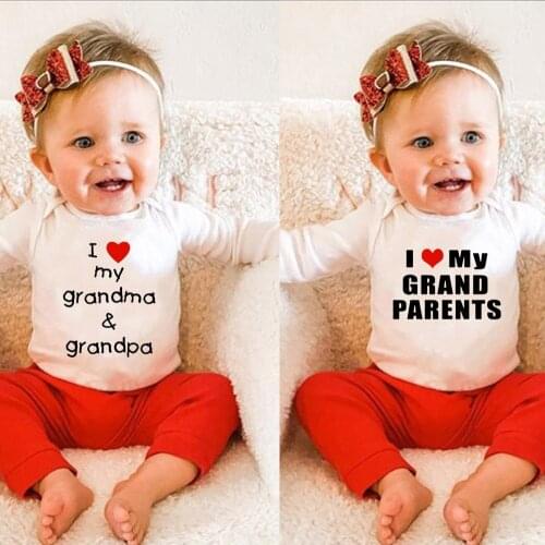 I Love My Grandma and Grandpa Baby Bodysuit Cute Newborn Baby Rompers Autumn Long Sleeve Bodysuits Baby Boy Girl Onesie Clothes