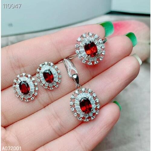 KJJEAXCMY fine jewelry natural garnet 925 sterling silver new women pendant necklace ring earrings set support test exquisite