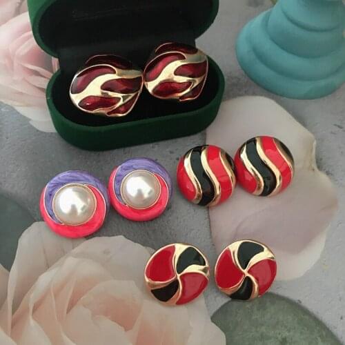 Colorful Earrings Enamel Retro Styles Round Square Delicate Jewelry For Friend Gift