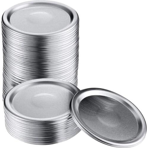 50 Pcs Wide Mouth 86 MM Mason Jar Canning Lids, Reusable Leak Proof Split-Type Silver Lids with Silicone Seals Rings