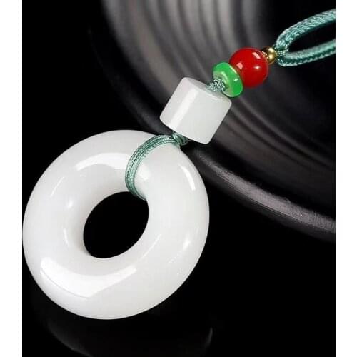 Hot selling natural hand-carve Hetian white jade necklace pendant fashion accessories Men Women Luck Gifts for Amulet