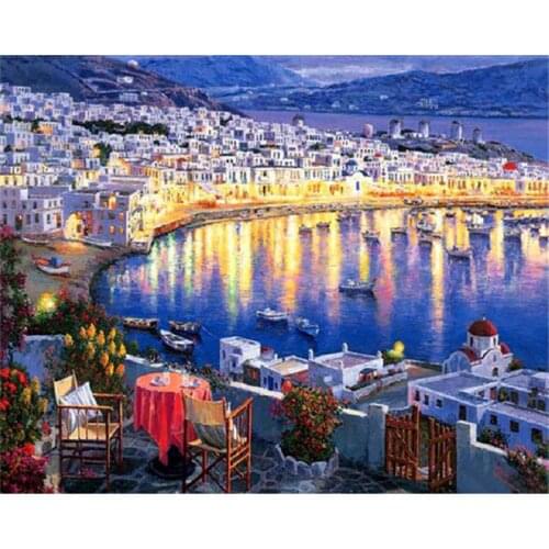 MHD Diamond embroidery Nightscape of seashore city 5D DIY Diamond Painting Cross Stitch pattern mosaic Rhinestone needlework