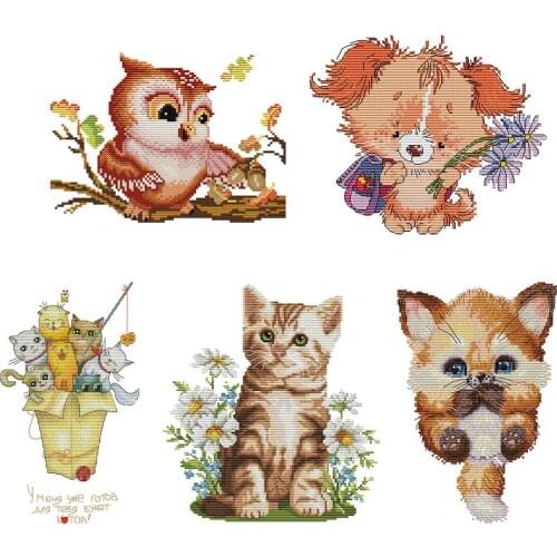 Christmas Cartoon Cross Stitch 14CT Stamped Canvas Print Needlework Kit Cute Ecological Cotton Cross Stitch Kits DIY Xmas Decor