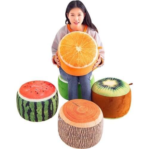 Inflatable Stool Thicken Cotton Cover Cartoon Plush 3D Fruit Inflatable Pouf Chair Lovely Children Cushion Stools Portable 1PC