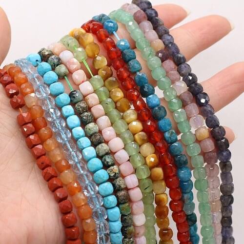 5mm Natural Semi-Precious Stones With Irregular Faceted Square Agate Iolite Spacer Loose Beads for Jewelry Making DIY Bracelet