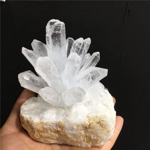 Natural white agate + transparent crystal cluster lamp quartz crystal reiki healing home decoration mineral specimens