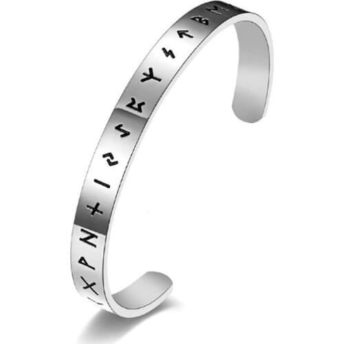 Stainless Steel Gold Black Viking Rune Engrave Men Bracelet Bangle Jewelry Gift For Him