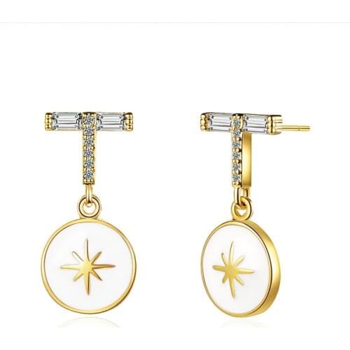 Newest Fresh T-Letter Anise Star Pattern Drop Earrings AAA Zircon Stone Simple Dangle Pierce Earring Stud Jewelry Accessories