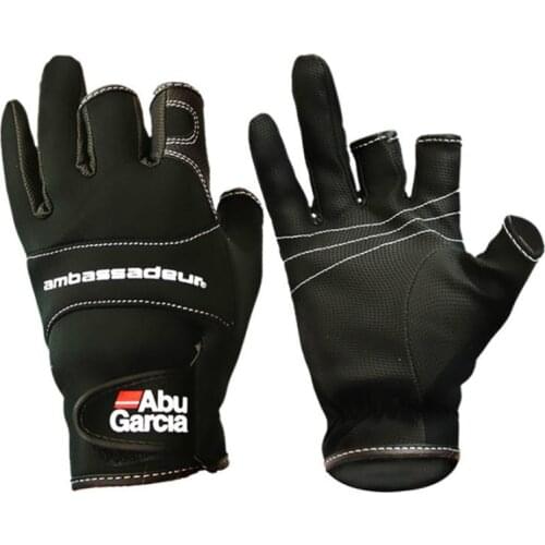 2020 New Three Fingers Cut Fishing Gloves Non-slip ABU Garcia Leather Fishing Gloves Outdoor Anti-Slip Sports Fingerless Gloves