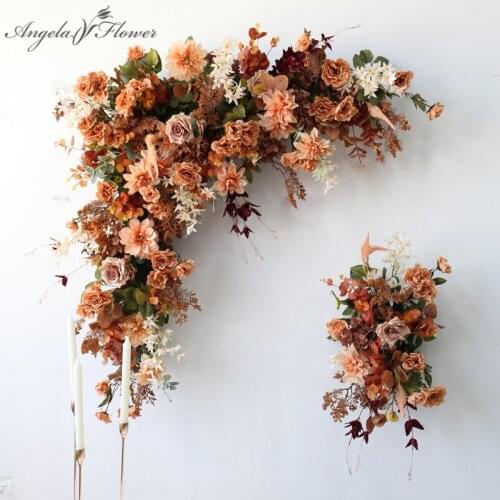 Custom Orange Autumn series Artificial Flower Row Set Wedding Arch Decor Flower Arrangement Table Centerpiece Party Flower Ball