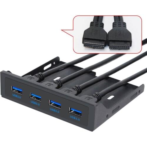 QINDIAN 19+1 20Pin 4 Port USB 3.0 HUB Front Panel Combo Bracket USB3.0 Hub Adapter for PC Desktop 3.5" FDD Floppy Disk Drive Bay