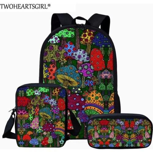 Harajuku School Student Bags Cartoon Forest Mushroom Art Paintings Pattern Book Bag Kids Boys Girls Adjustable Mochila 16 inch