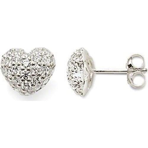 Silver Plated Heart-shaped Ear Studs Earrings White Zirconia-pave, European Most Fashion Glam Jewelry Earings Gift for Women