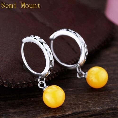 Sterling Silver 925 White Gold Color 6-12mm Pearl or Round Bead Hoop Earrings Semi Mount DIY Stone Setting