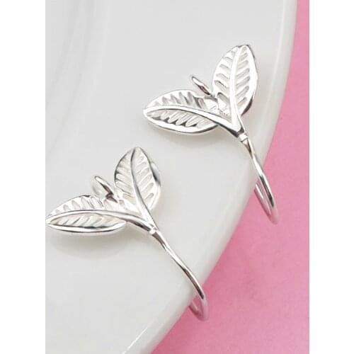 A pair 15.5x11.8mm silver tree leaf Earring hooks 925 sterling Silver Sprout Ear Wires Hooks For Jewelry DIY Earring accessories