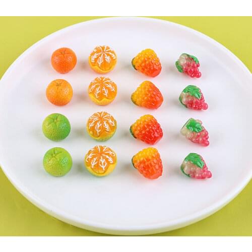 10pcs New Fashion 2019 Fruit Earrings Women Girls Orange Grape Lychee Resin Pendant DIY Jewelry Earring Nail Keychain Material
