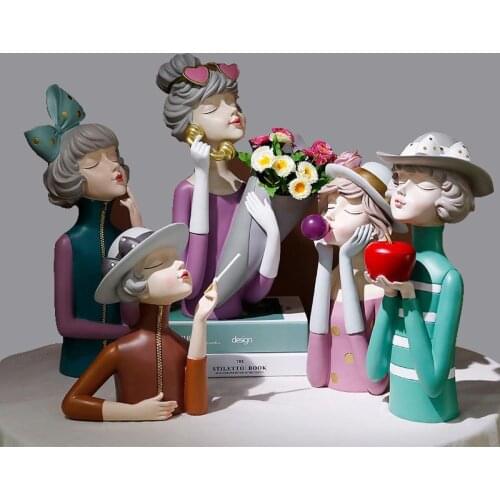 Nordic Blowing Bubble Girl Resin Statue Bedroom Decor Sculpture Home Living Room Decoration Accessories Table Figurine Ornaments