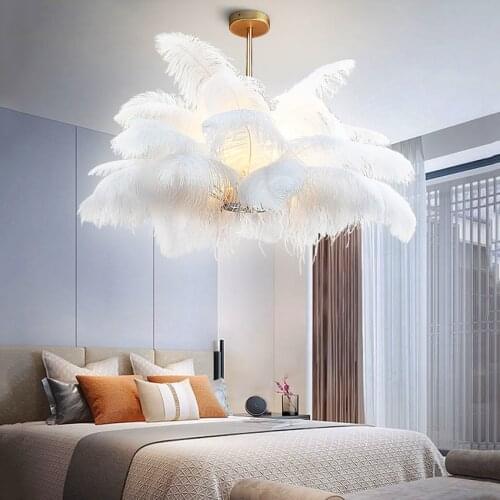 Modern LED Ostrich Feather Pendant Lighting Living Room Pendant Lamp for Hotel Bedroom Restaurant Interior Decor Hanging Lamp