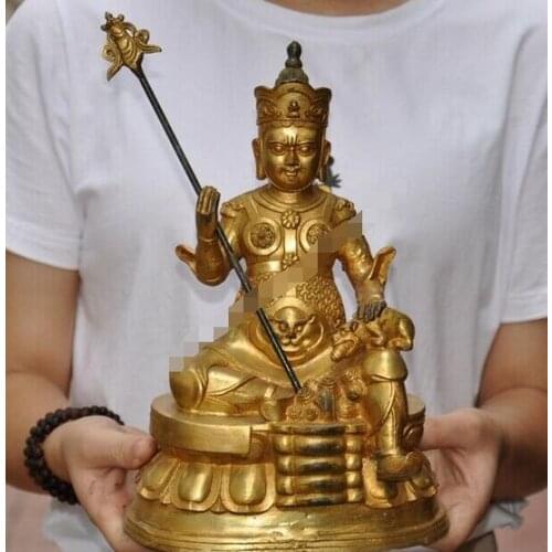 Old Tibetan Buddhism bronze Mouse rat Yellow Jambhala Wealth God Buddha statue